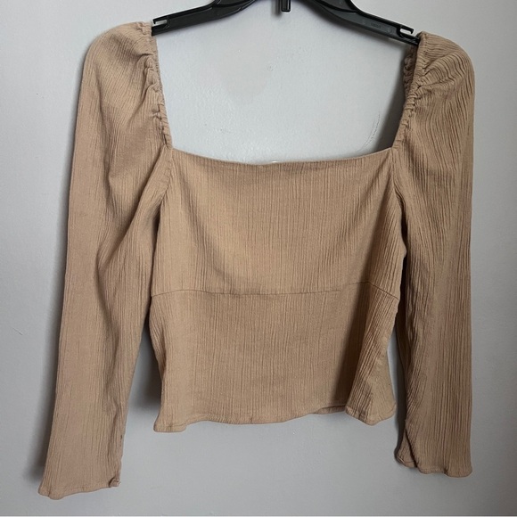 Oak + Fort Tan Cropped Sweetheart Blouse Size Small EUC - Picture 4 of 7